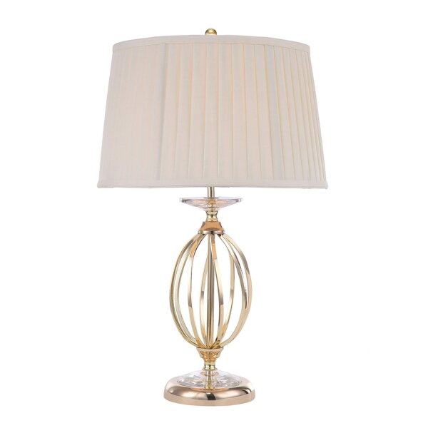 Designer Tischleuchte in Messing Creme Stoff Schirm
