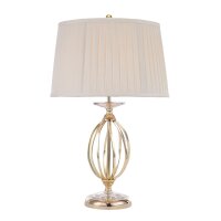 Designer Tischleuchte in Messing Creme Stoff Schirm