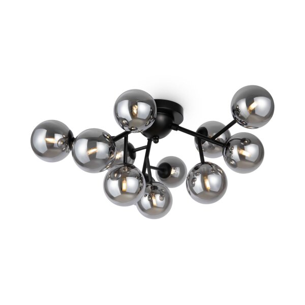 Lampe de plafond métal verre fumé L : 60 cm noir G9 Moderne