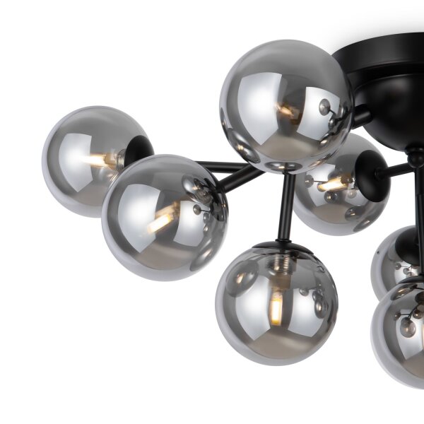 Lampe de plafond métal verre fumé L : 60 cm noir G9 Moderne