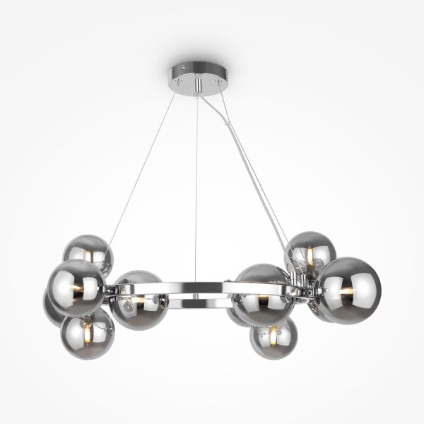 Suspension métal verre fumé G9 L : 67 cm Abat-jour sphérique