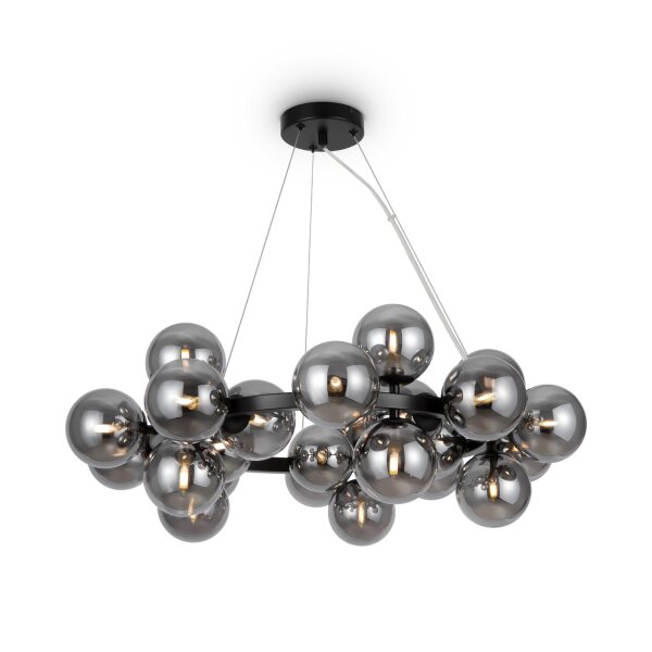 Lampe à suspendre métal verre fumé G9 69 cm large abat-jour sphérique