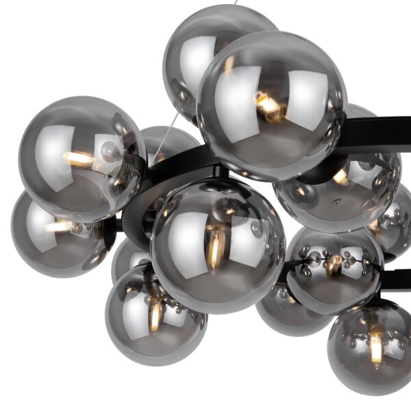 Lampe à suspendre métal verre fumé G9 69 cm large abat-jour sphérique