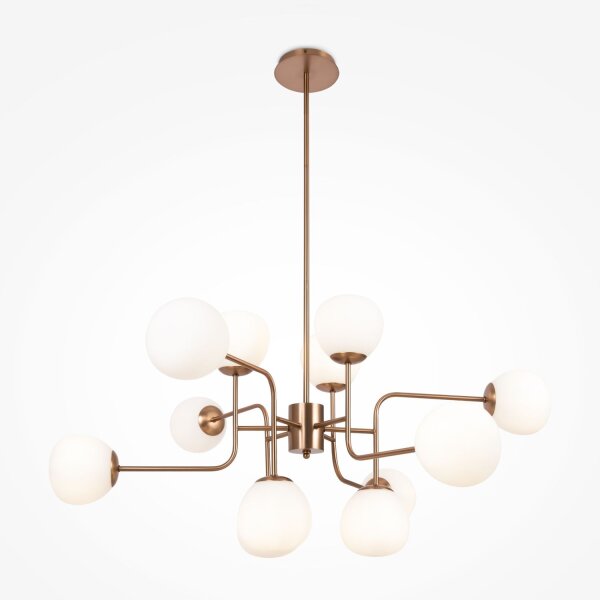 Hängelampe Metall Glas H: max. 140 cm in Gold Weiß E14