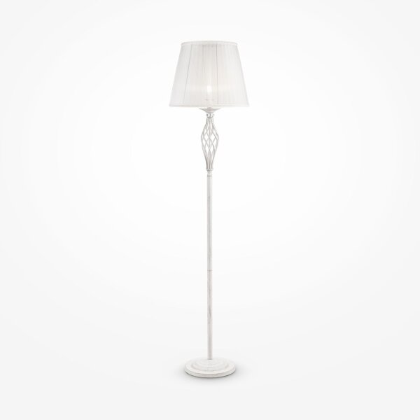 Lampadaire métal tissu 165 cm en shabby blanc or blanc