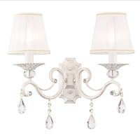 Applique murale métal tissu E14 en shabby blanc or...