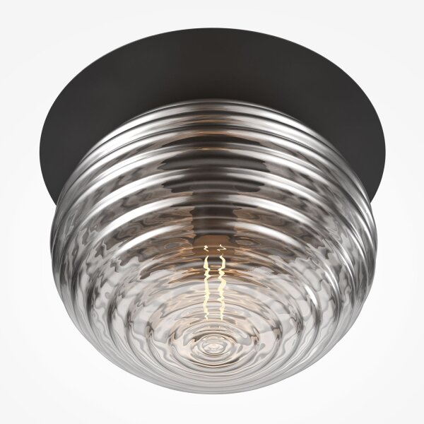 Plafonnier métal verre fumé Ø 35 cm rond E27 Moderne
