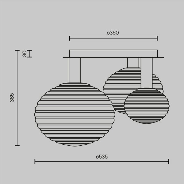 Deckenleuchte Metall Rauchglas B: 53,5 cm E14 3-flammig