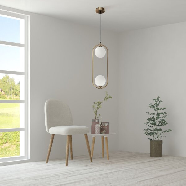 Hängelampe Metall Glas H: max. 204 cm in Messing Weiß