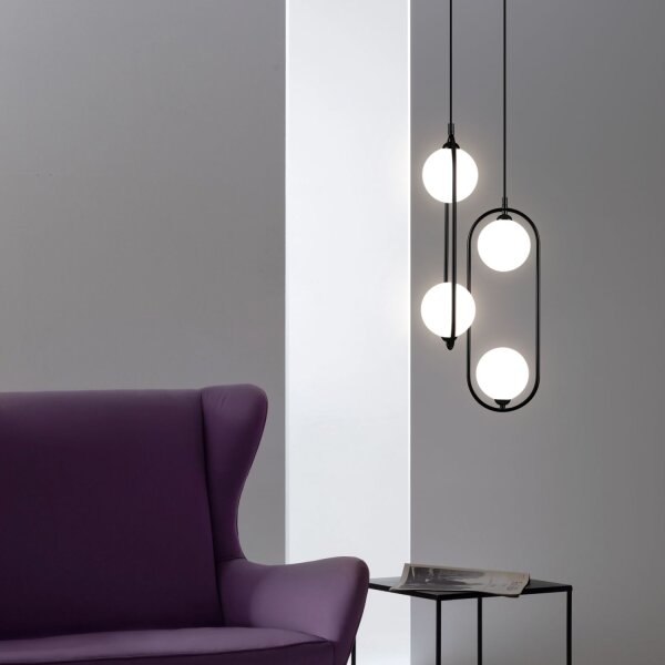 Lampe à suspendre verre métal G9 H : max. 204 cm noir blanc