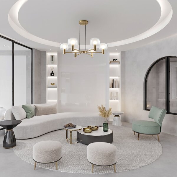 Lustre aluminium verre H : max. 154 cm en or E14