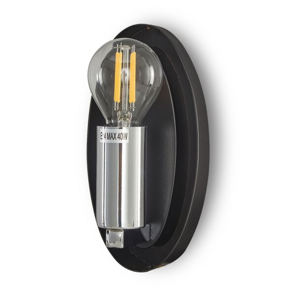 Wandlampe Metall Glas 27,5 cm hoch Chrom glänzend E14