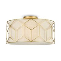 Deckenlampe Stoff Metall E27 D: 43 cm in Gold Natur