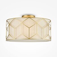 Deckenlampe Stoff Metall E27 D: 43 cm in Gold Natur