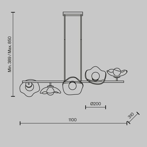 Pendelleuchte Glas Metall G9 H: max. 84,4 cm in Messing