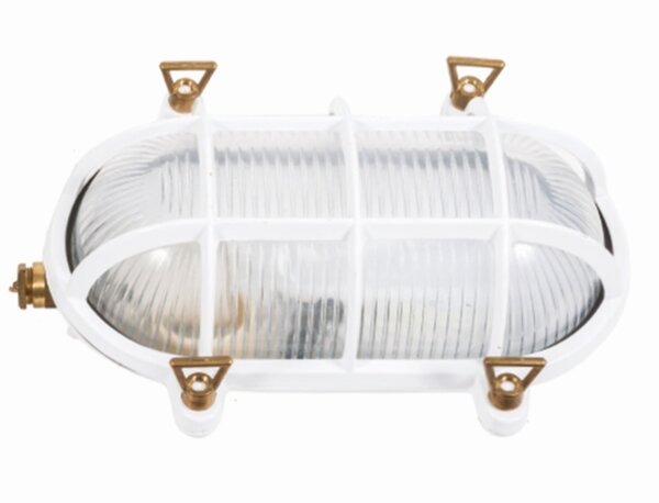 Lampe pour locaux humides ovale laiton verre E27 IP64 24 cm large blanc