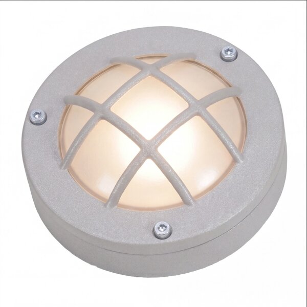 Kellerlampe rund Ø 14 cm Messing Glas in Grau G9 IP64
