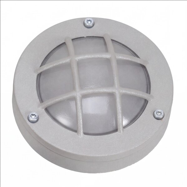 Kellerlampe rund Ø 14 cm Messing Glas in Grau G9 IP64