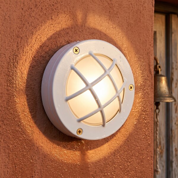 Wandleuchte außen Maritim Messing rund Ø 14 cm IP64 Weiß