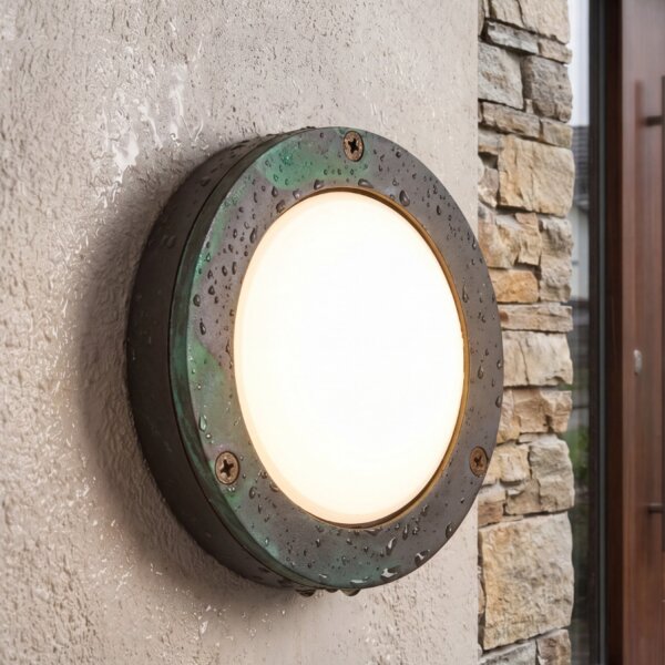 Wandleuchte außen Messing Glas G9 IP64 D: 14 cm rund
