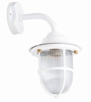 Hoflampe Wei&szlig; E27 Messing Riffelglas IP64 Maritim SANTORIN