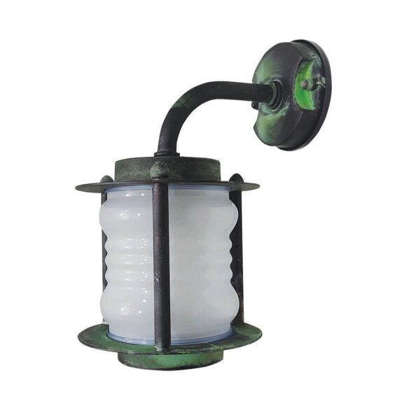 Lampe dextérieur mur laiton verre E27 IP23 29 cm de haut vert antique