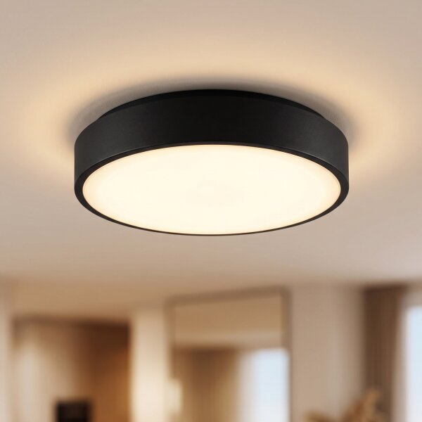 Runde LED Deckenlampe Schwarz Ø38 cm wohnlich blendarm