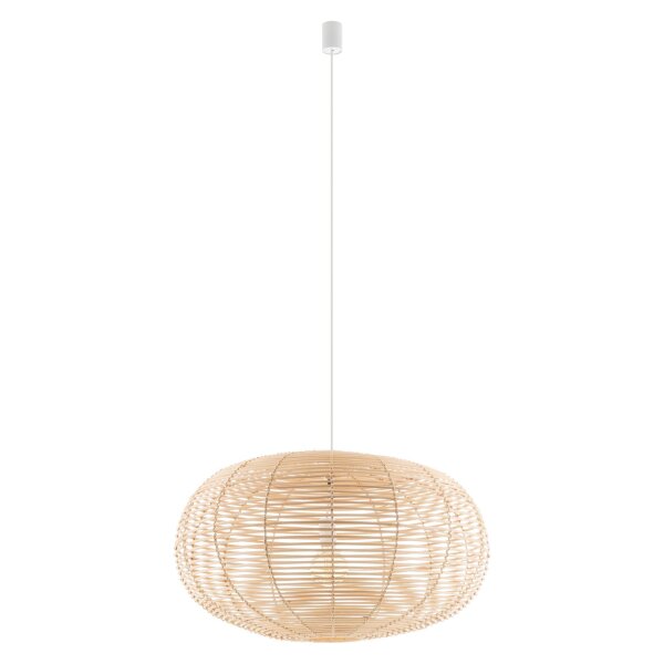 Runde Hängelampe Rattan Natur wohnlich E27 Ø79 cm groß