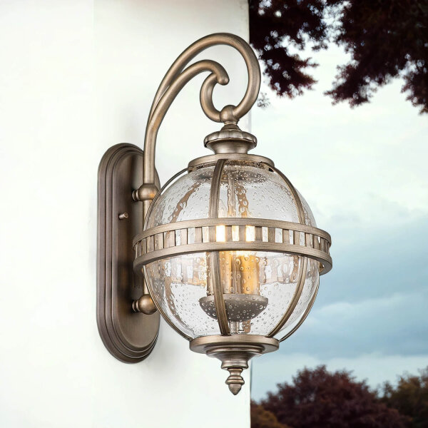 Vintage Wandlampe außen Aluminium Glas H: 48,9 cm IP44 E14