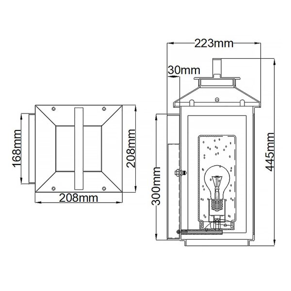 Wandleuchte außen E27 IP44 44,5 cm hoch in Messing antik
