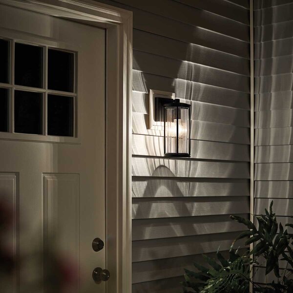 Außenlampe Wand IP44 H: 29 cm Glas Aluminium Schwarz