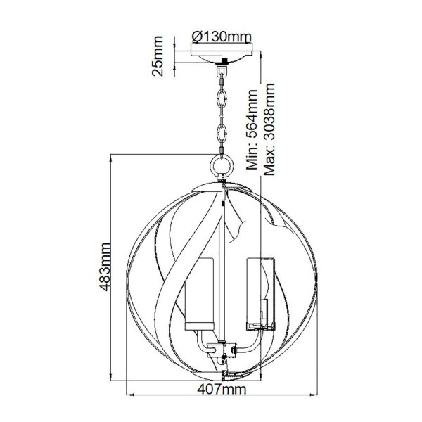 Pendelleuchte außen Metall Glas 3x E14 IP44 Ø 41 cm