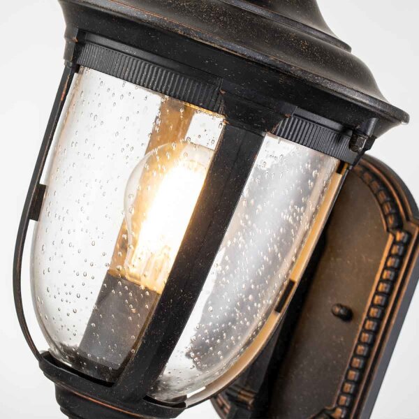 Lampe dextérieur murale IP44 H : 41,5 cm Rustique verre alu en bronze