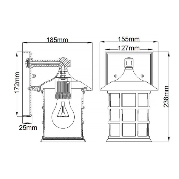 Lampe dextérieur murale E27 IP44 H : 23,8 cm Noir LOUTH