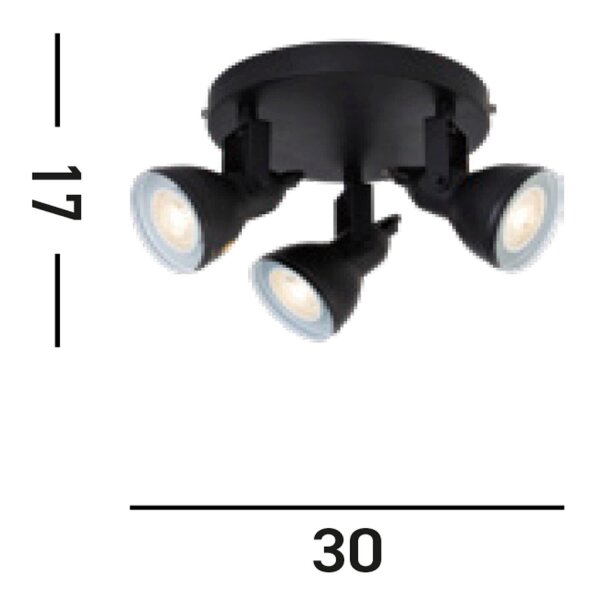 Spot de plafond noir métal flexible GU10 30 cm 3-flmg