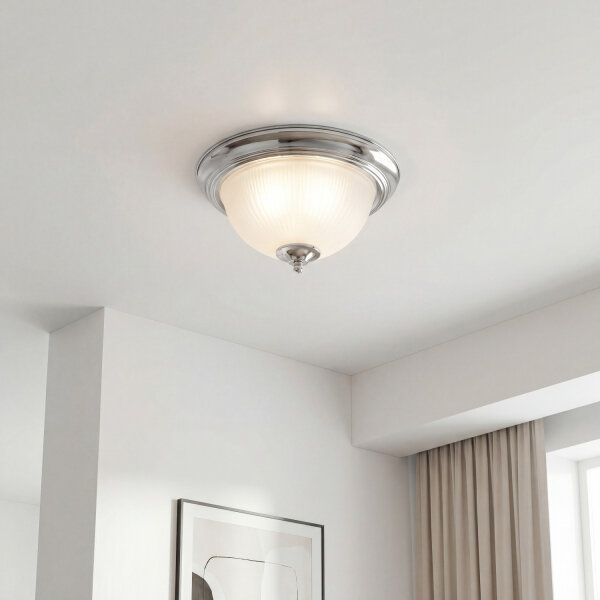 Deckenlampe Glas Metall E14 IP44 30 cm rund in Chrom
