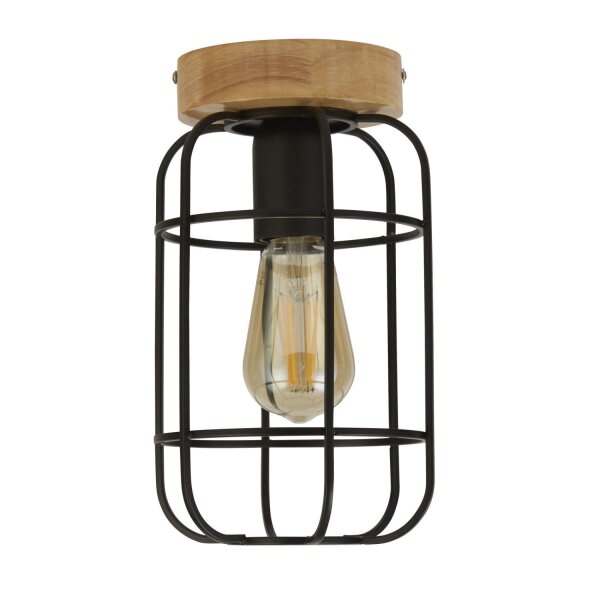 Deckenlampe E27 Holz Metall Draht B:15 cm Industrial