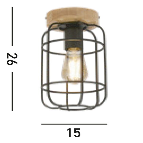 Deckenlampe E27 Holz Metall Draht B:15 cm Industrial