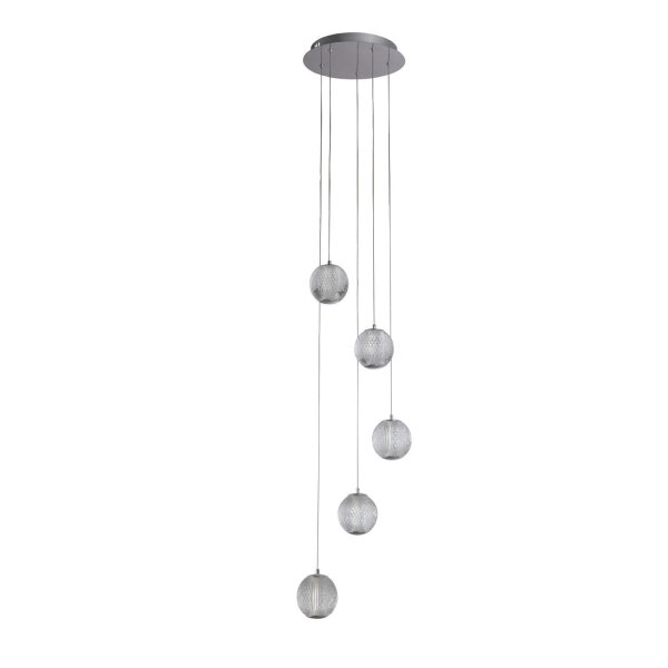 Suspension LED métal 5 flammes 21 W L:30 cm Chrome