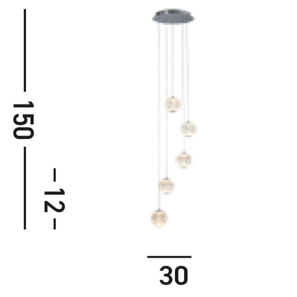 Suspension LED métal 5 flammes 21 W L:30 cm Chrome
