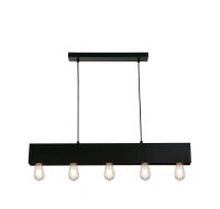 Schwarze Pendelleuchte Metall 5-flmg E27 80 cm länglich