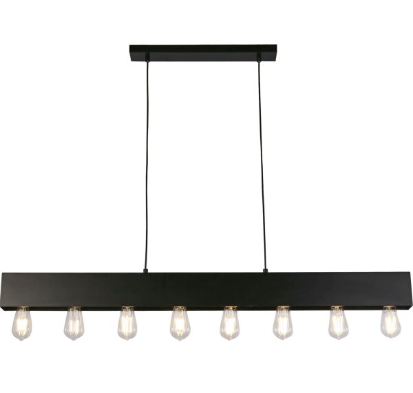 Schwarze Pendelleuchte Metall E27 8-flmg 80 cm lang