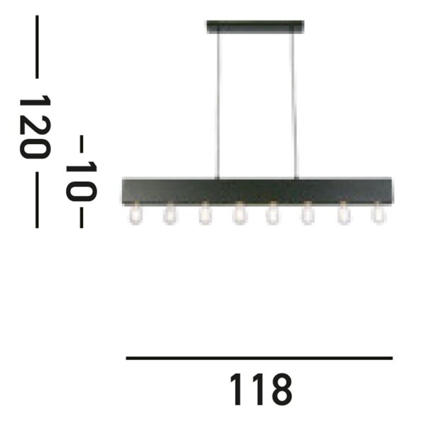 Schwarze Pendelleuchte Metall E27 8-flmg 80 cm lang