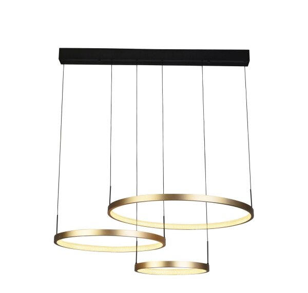 Lange LED Pendelleuchte in Schwarz Gold Ringe 112 cm