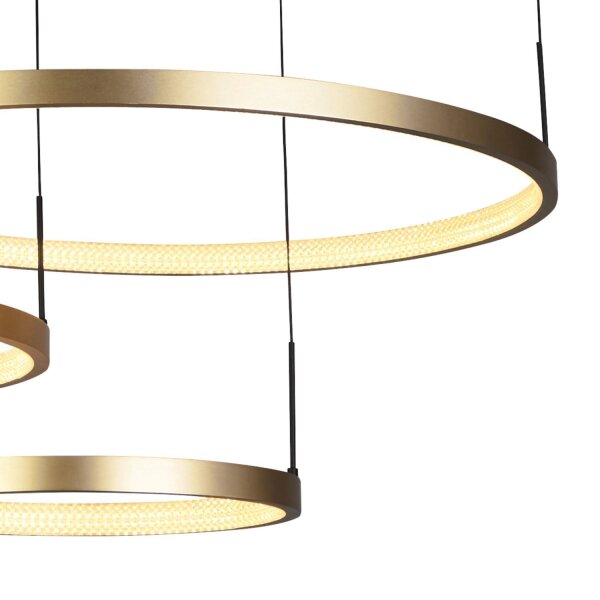 Lange LED Pendelleuchte in Schwarz Gold Ringe 112 cm