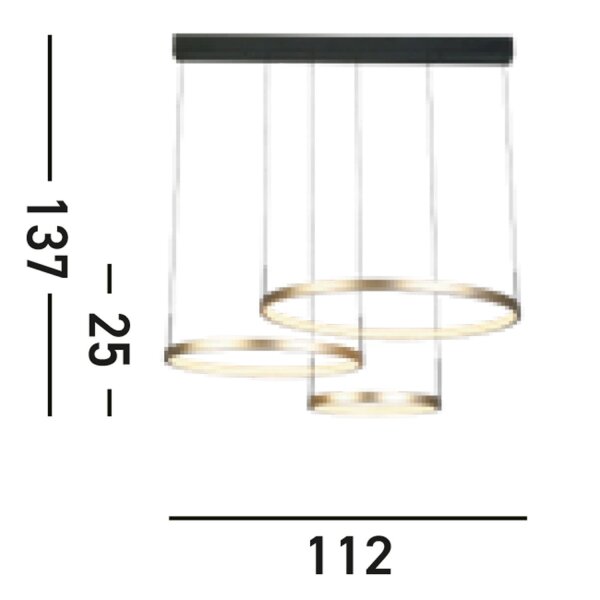 Lange LED Pendelleuchte in Schwarz Gold Ringe 112 cm