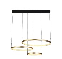 Lange LED Pendelleuchte in Schwarz Gold Ringe 112 cm