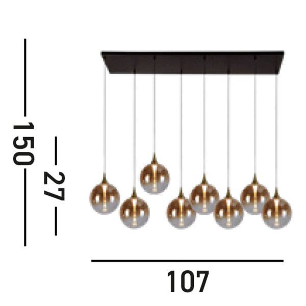 LED Pendelleuchte Glaskugeln 107 cm 3000 K 8-flammig