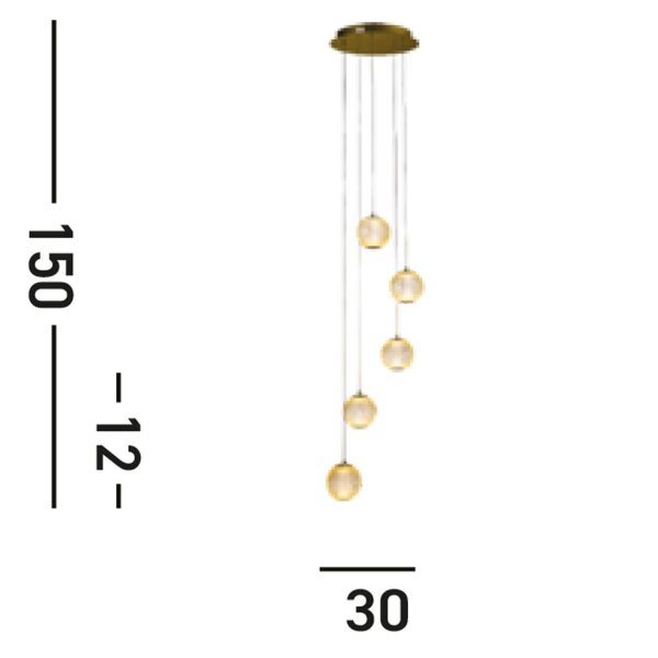 LED Pendelleuchte Metall 21 W Ø30 cm 5-flmg in Messing