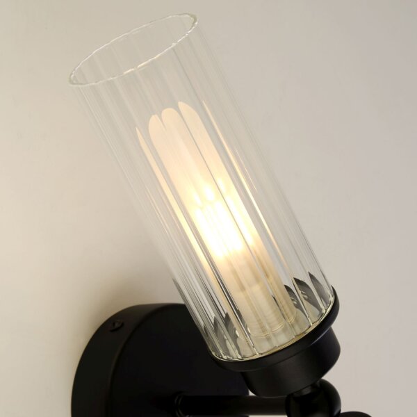 Up Down Applique noire métal verre G9 IP44 H:37 cm